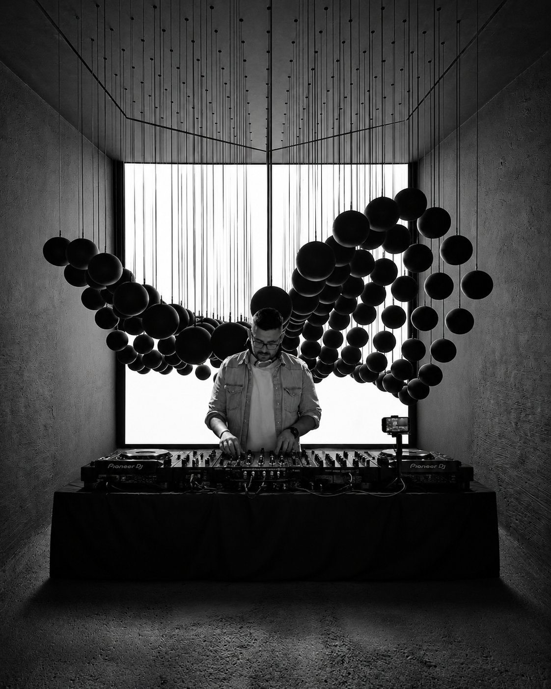 DJ JUVI — černobílý art portrét